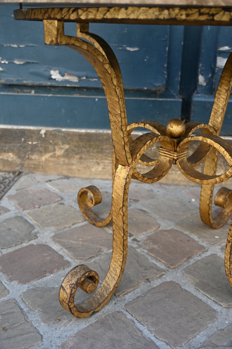 Table basse , fer forgé doré , dessus de marbre  vers 1940- 50  Maison Ramsay-photo-6