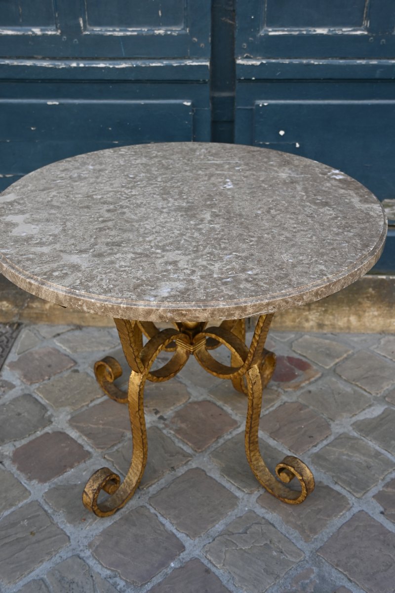 Table basse , fer forgé doré , dessus de marbre  vers 1940- 50  Maison Ramsay-photo-8
