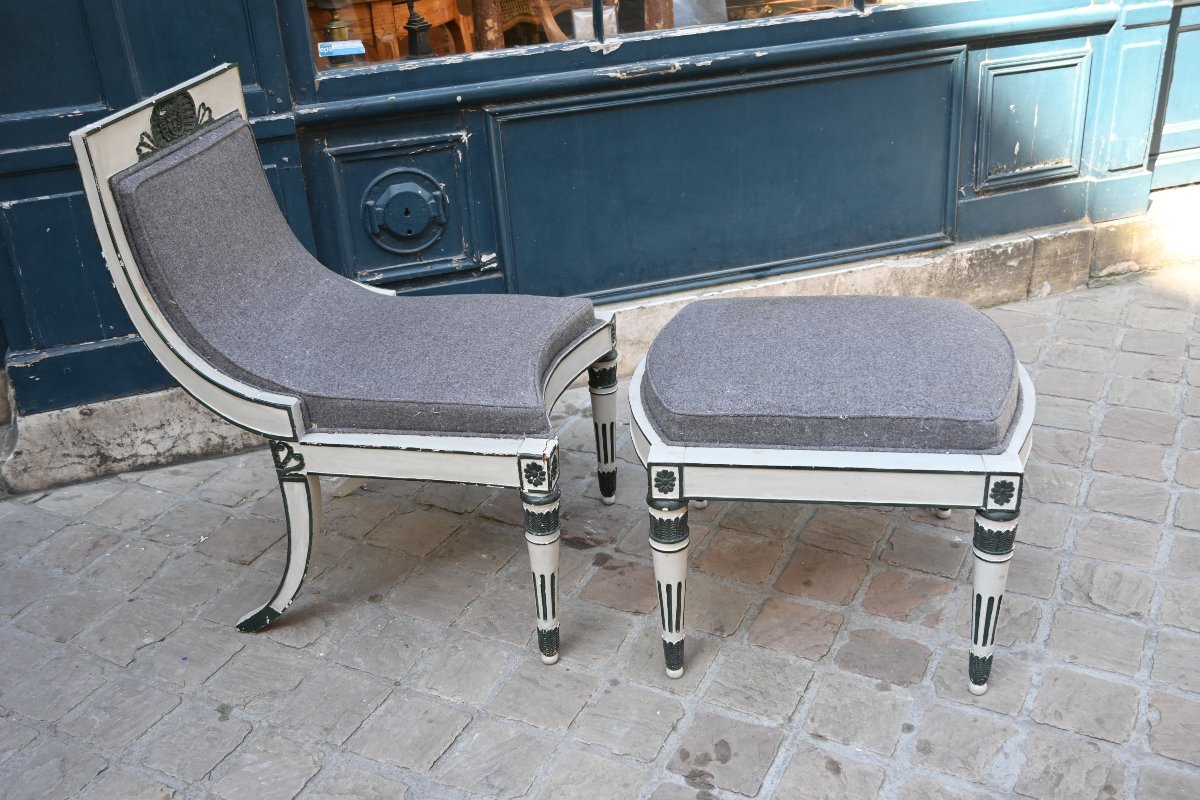 Siège de forme curule et son pouf  de style Empire