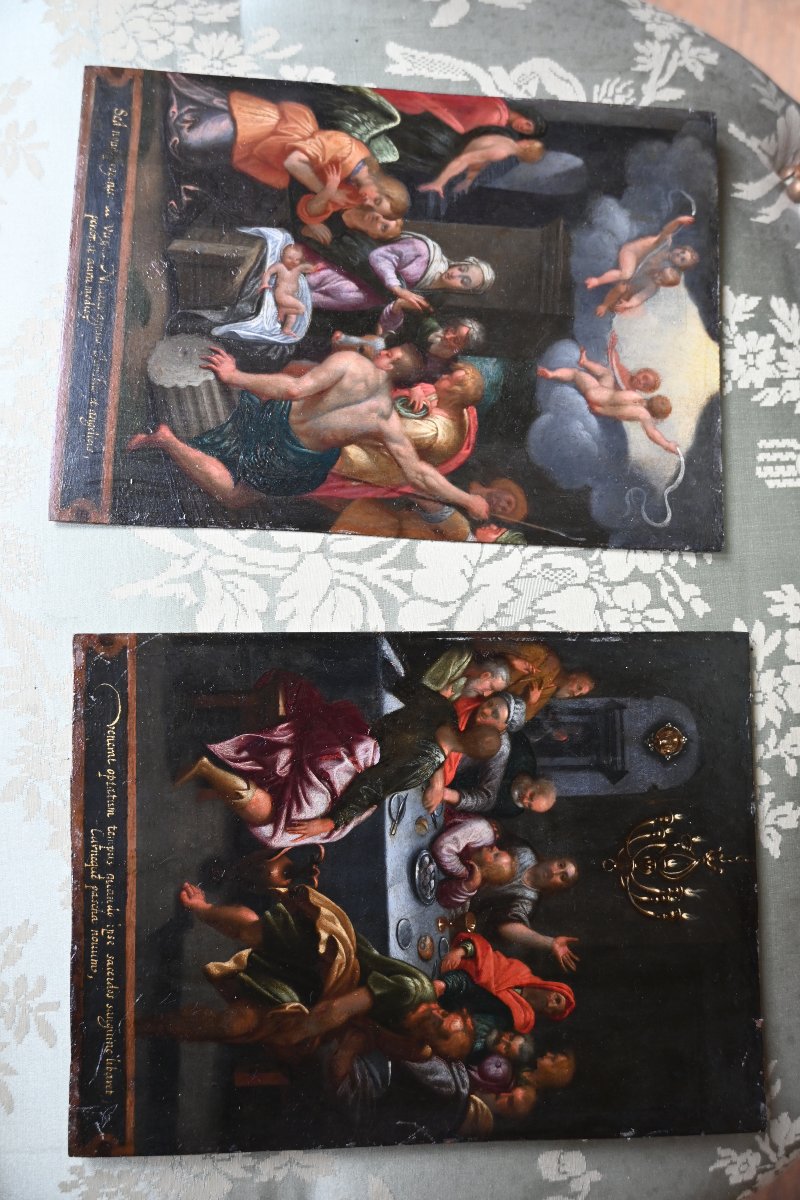Paire de cuivres du début du XVIII , la Nativité et la Cène -photo-2