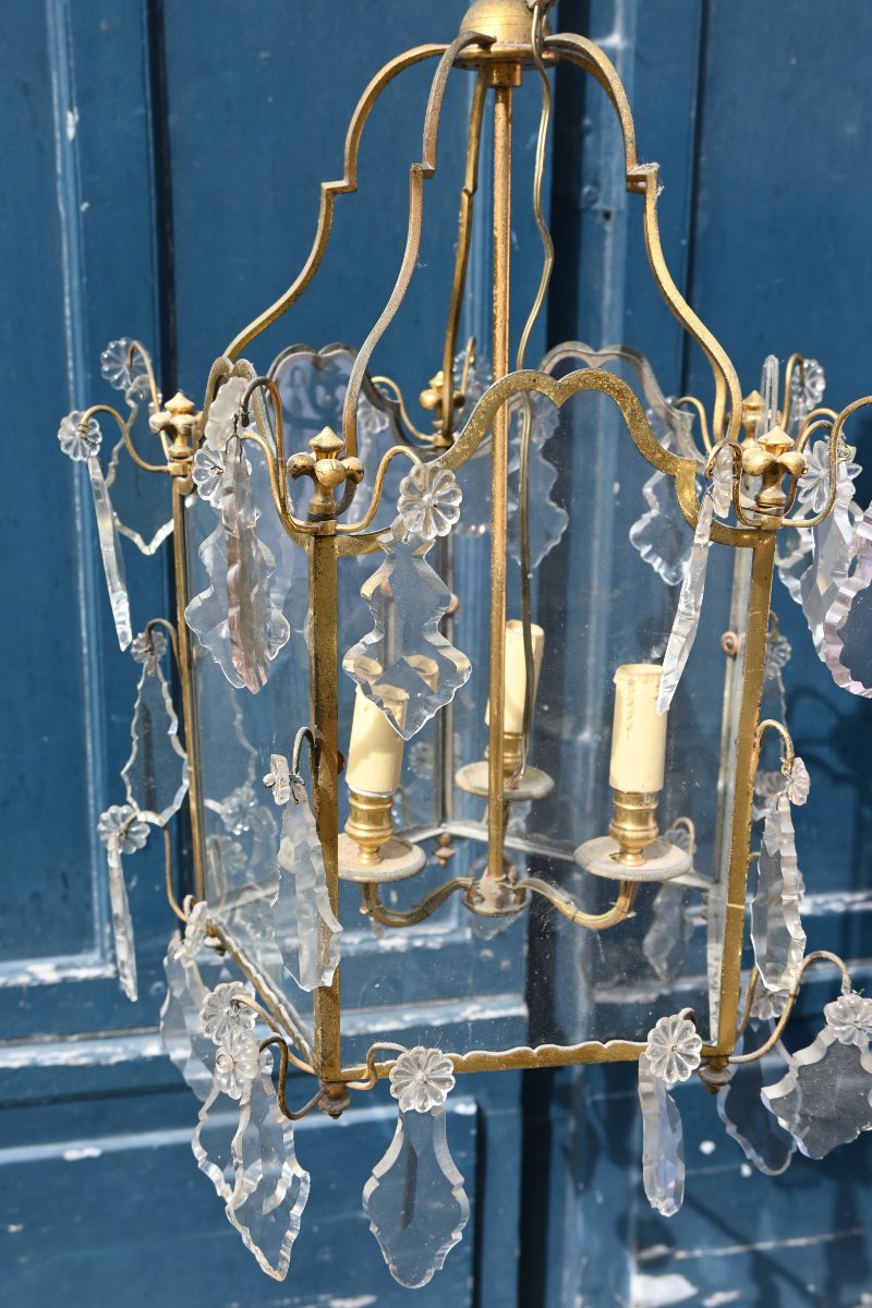 Lanterne cage en bronze et cristal style XVIII-photo-2