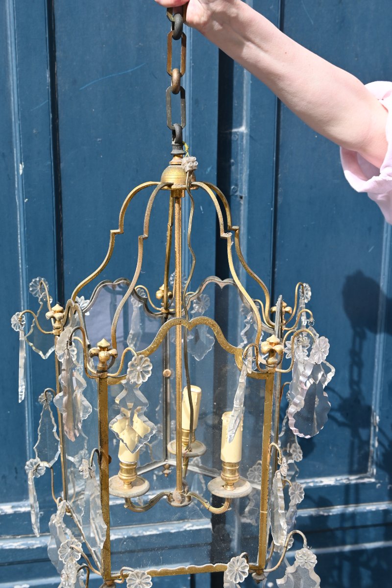 Lanterne cage en bronze et cristal style XVIII-photo-3