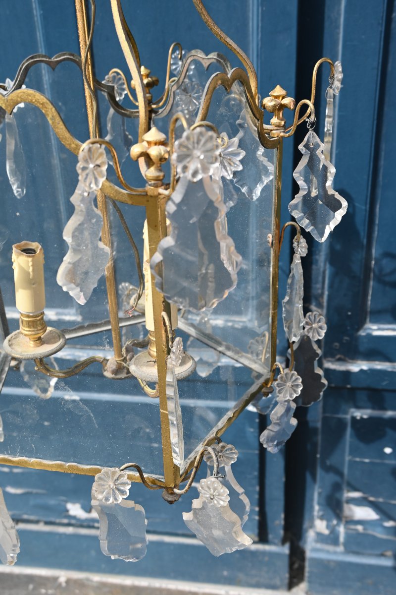 Lanterne cage en bronze et cristal style XVIII-photo-4