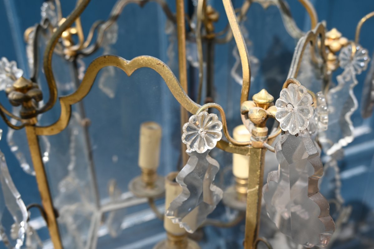 Lanterne cage en bronze et cristal style XVIII-photo-1