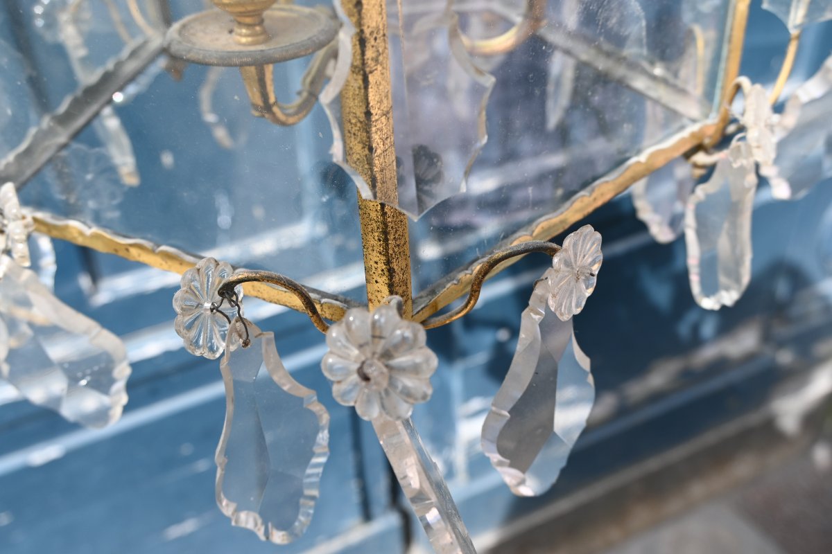 Lanterne cage en bronze et cristal style XVIII-photo-2