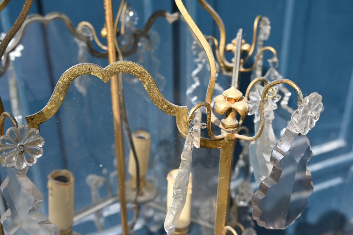Lanterne cage en bronze et cristal style XVIII-photo-3