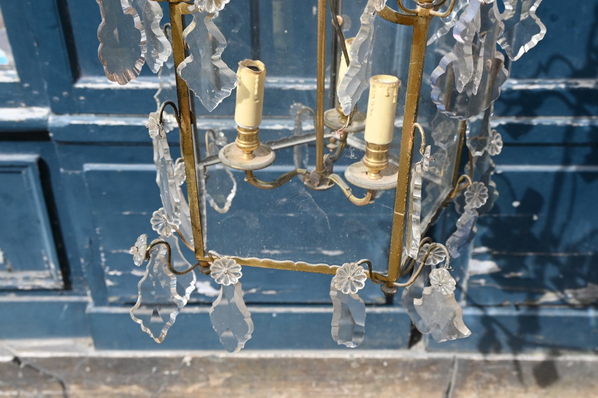 Lanterne cage en bronze et cristal style XVIII-photo-4