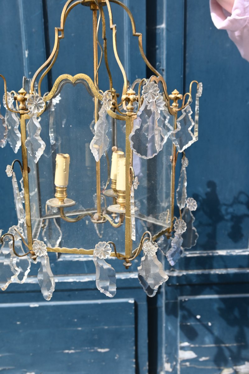 Lanterne cage en bronze et cristal style XVIII-photo-5