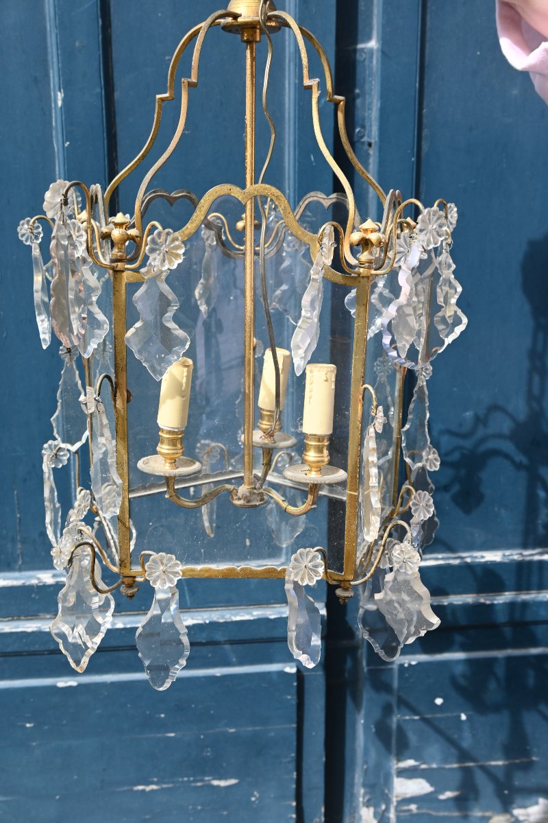 Lanterne cage en bronze et cristal style XVIII