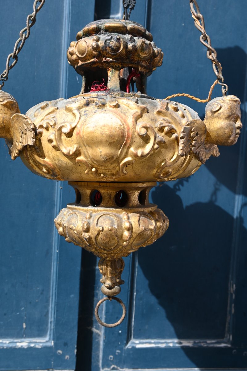 Suspension en bois doré , têtes d anges d époque Louis XIV du XVIII-photo-4