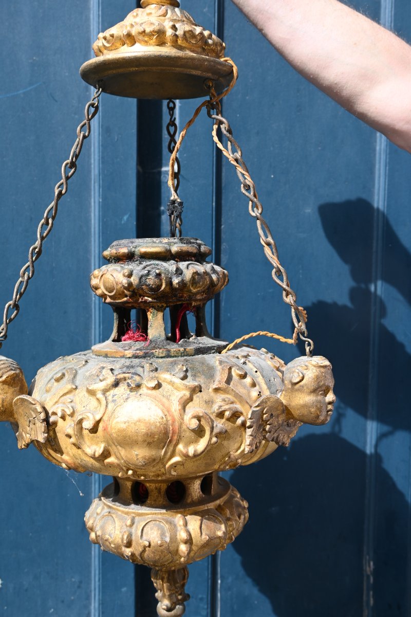 Suspension en bois doré , têtes d anges d époque Louis XIV du XVIII-photo-1
