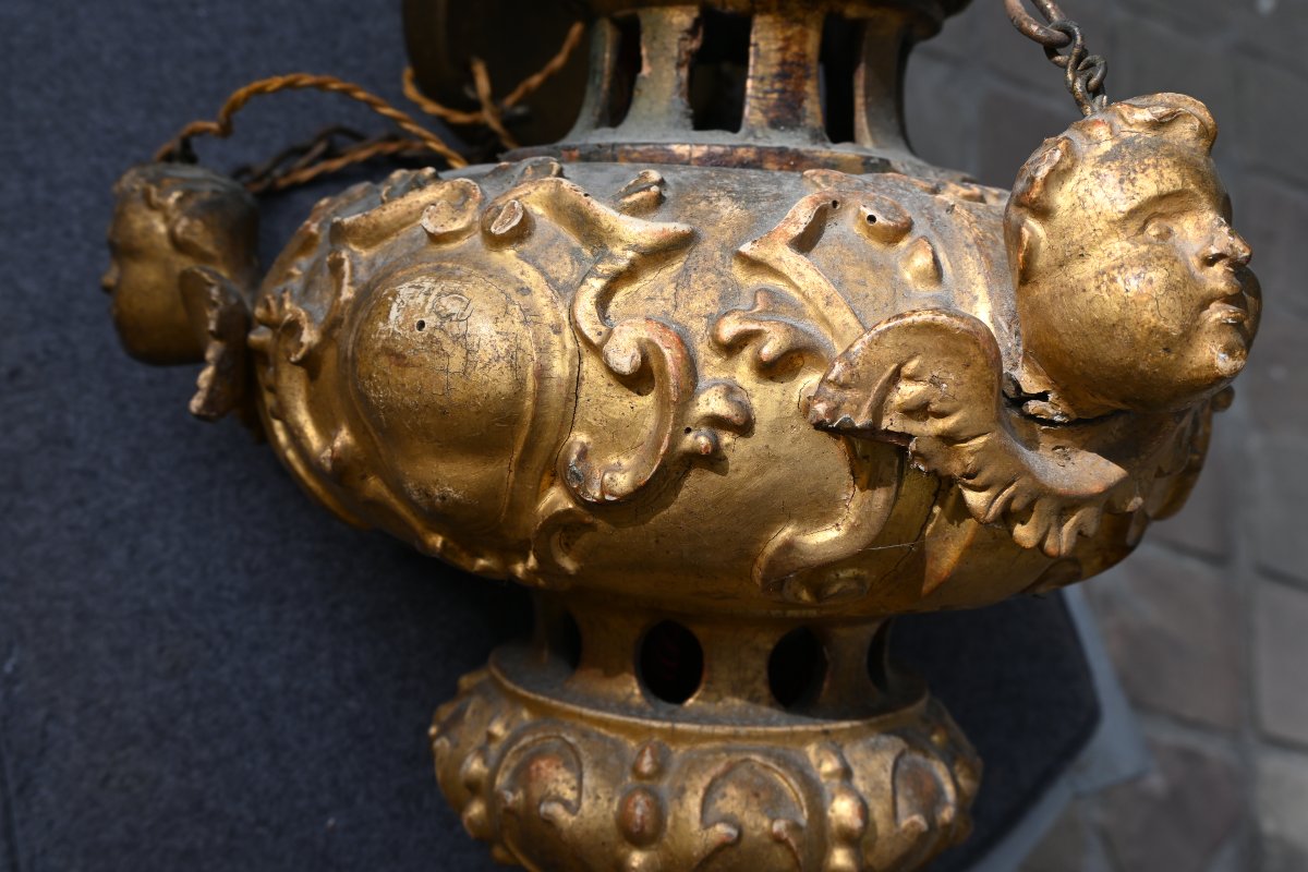Suspension en bois doré , têtes d anges d époque Louis XIV du XVIII-photo-7