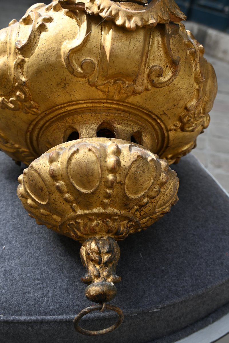 Suspension en bois doré , têtes d anges d époque Louis XIV du XVIII-photo-8