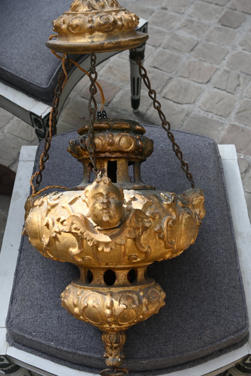 Suspension en bois doré , têtes d anges d époque Louis XIV du XVIII