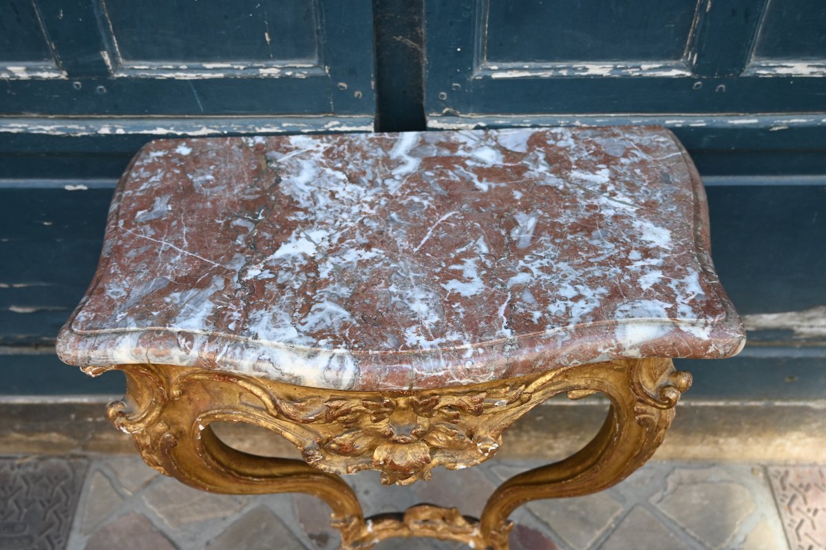 Petite console bois doré d époque Louis XV  du XVIII-photo-5