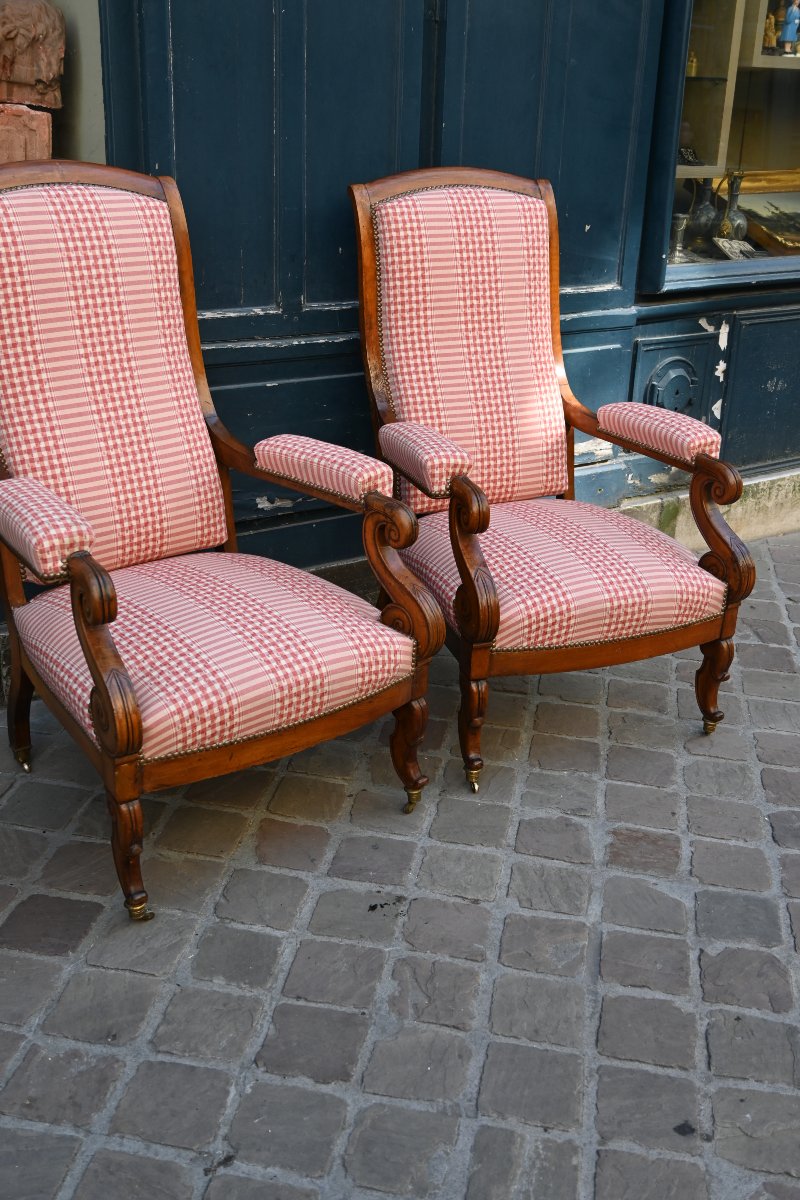 Paire d élégants fauteuils Voltaire en acajou d époque Restauration XIX-photo-2