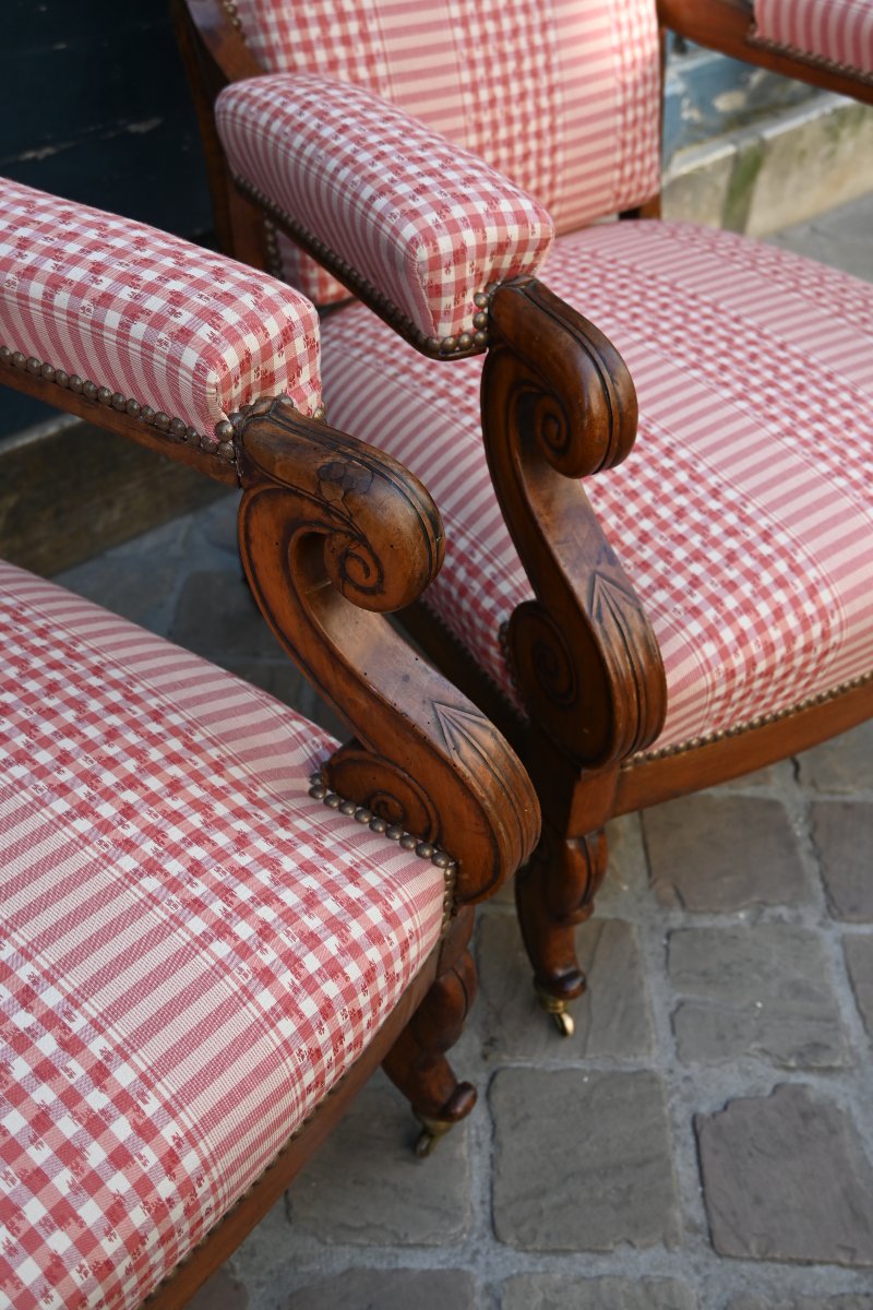 Paire d élégants fauteuils Voltaire en acajou d époque Restauration XIX-photo-4