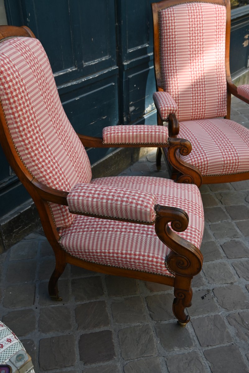 Paire d élégants fauteuils Voltaire en acajou d époque Restauration XIX-photo-2