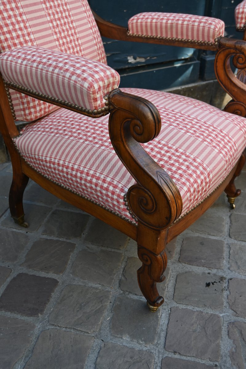 Paire d élégants fauteuils Voltaire en acajou d époque Restauration XIX-photo-3