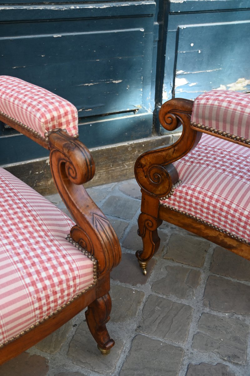 Paire d élégants fauteuils Voltaire en acajou d époque Restauration XIX-photo-5