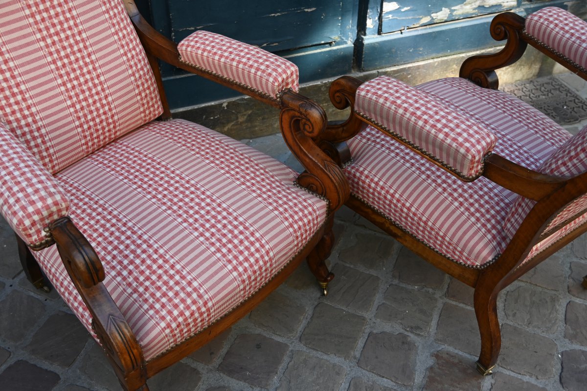 Paire d élégants fauteuils Voltaire en acajou d époque Restauration XIX-photo-7