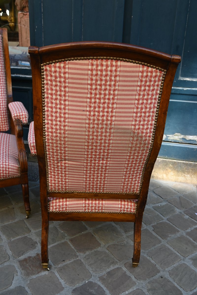 Paire d élégants fauteuils Voltaire en acajou d époque Restauration XIX-photo-8