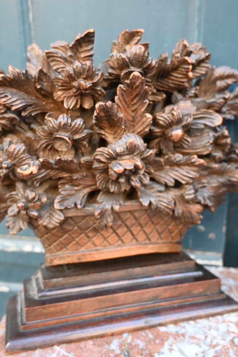 Paire de bouquets en bois sculpté , travail d époque Louis XVI fin XVIII-photo-4