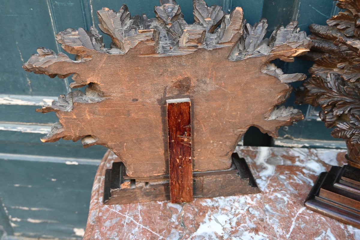 Paire de bouquets en bois sculpté , travail d époque Louis XVI fin XVIII-photo-1