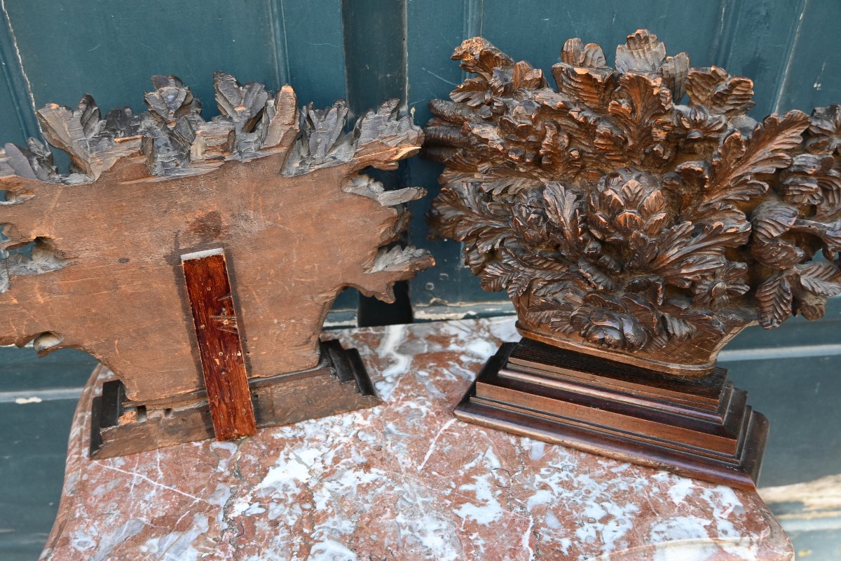 Paire de bouquets en bois sculpté , travail d époque Louis XVI fin XVIII-photo-2