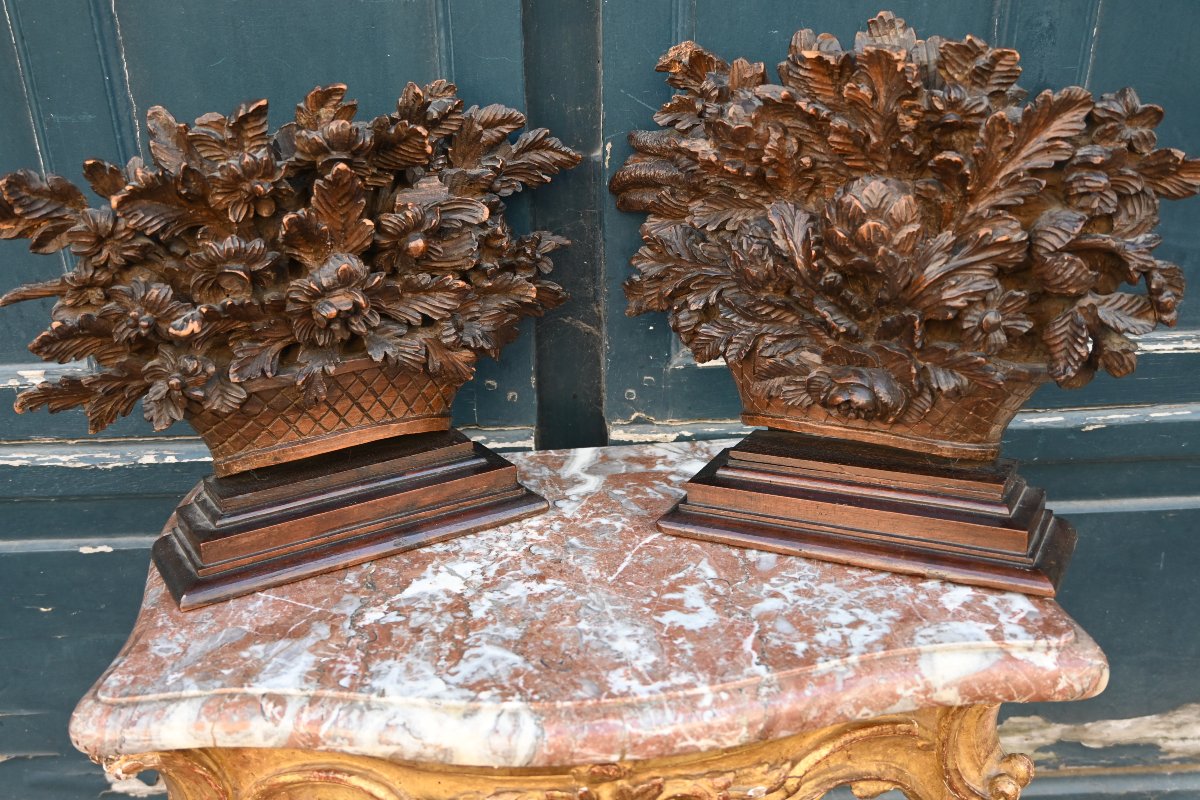 Paire de bouquets en bois sculpté , travail d époque Louis XVI fin XVIII-photo-4
