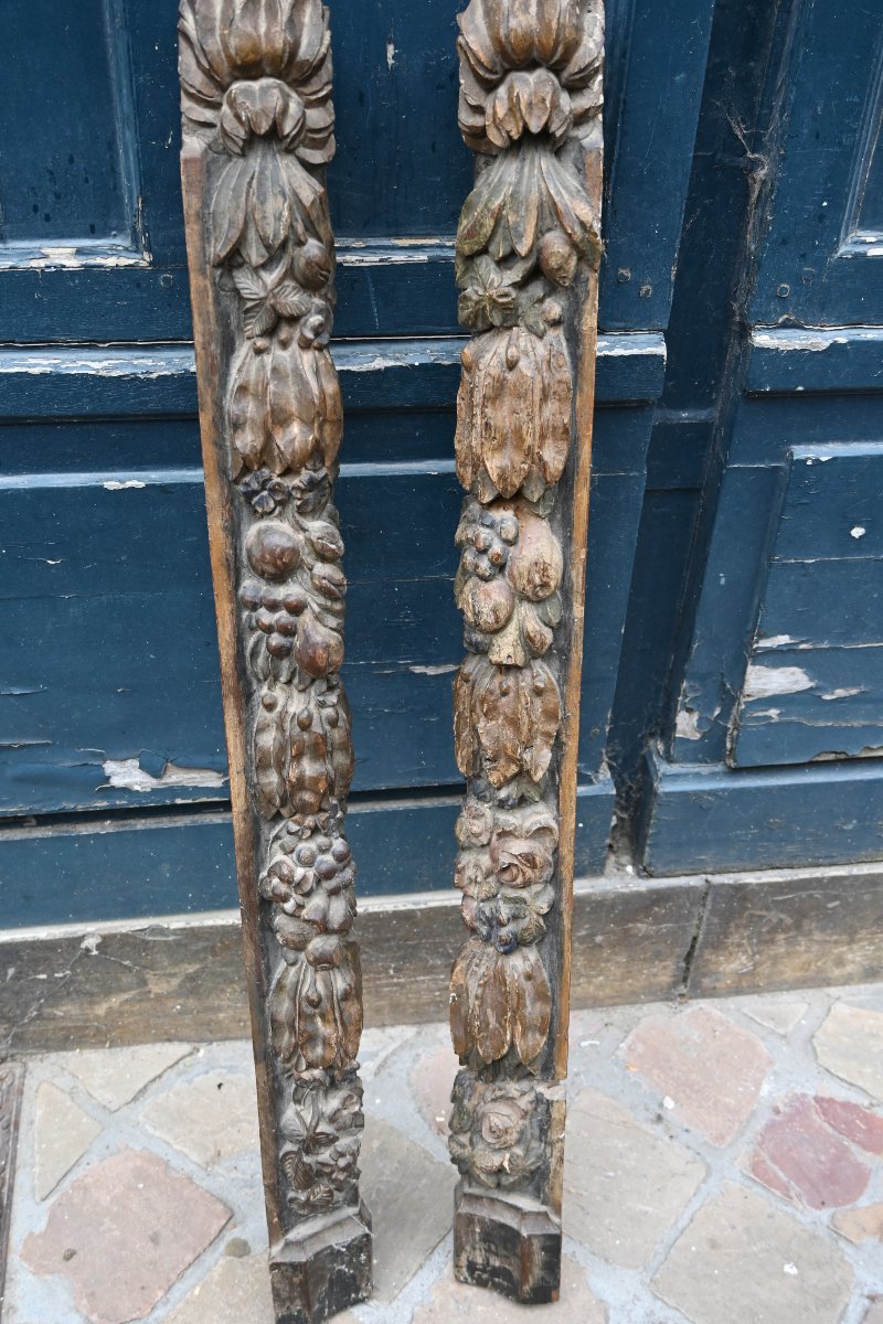Paire d éléments en bois sculpté , fruits , d époque Louis XIV -photo-2