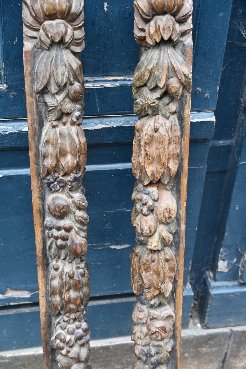 Paire d éléments en bois sculpté , fruits , d époque Louis XIV -photo-4
