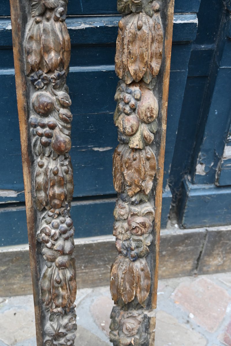 Paire d éléments en bois sculpté , fruits , d époque Louis XIV -photo-3
