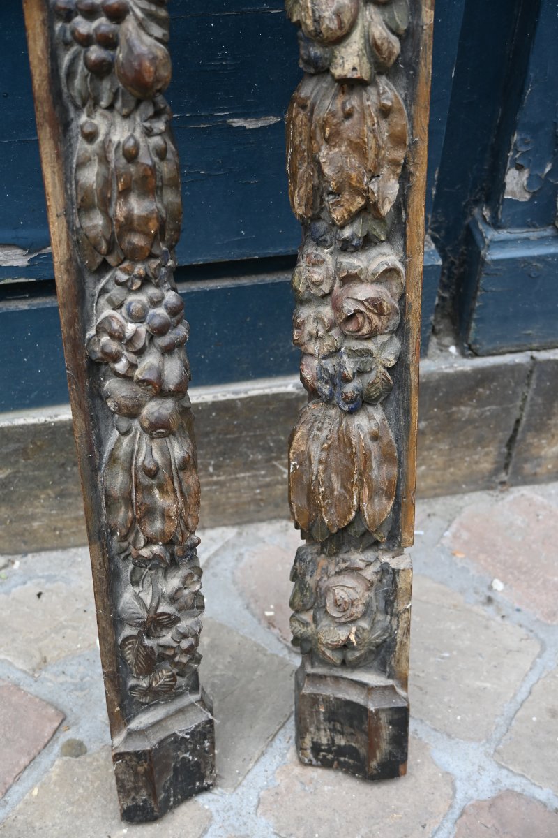 Paire d éléments en bois sculpté , fruits , d époque Louis XIV -photo-4