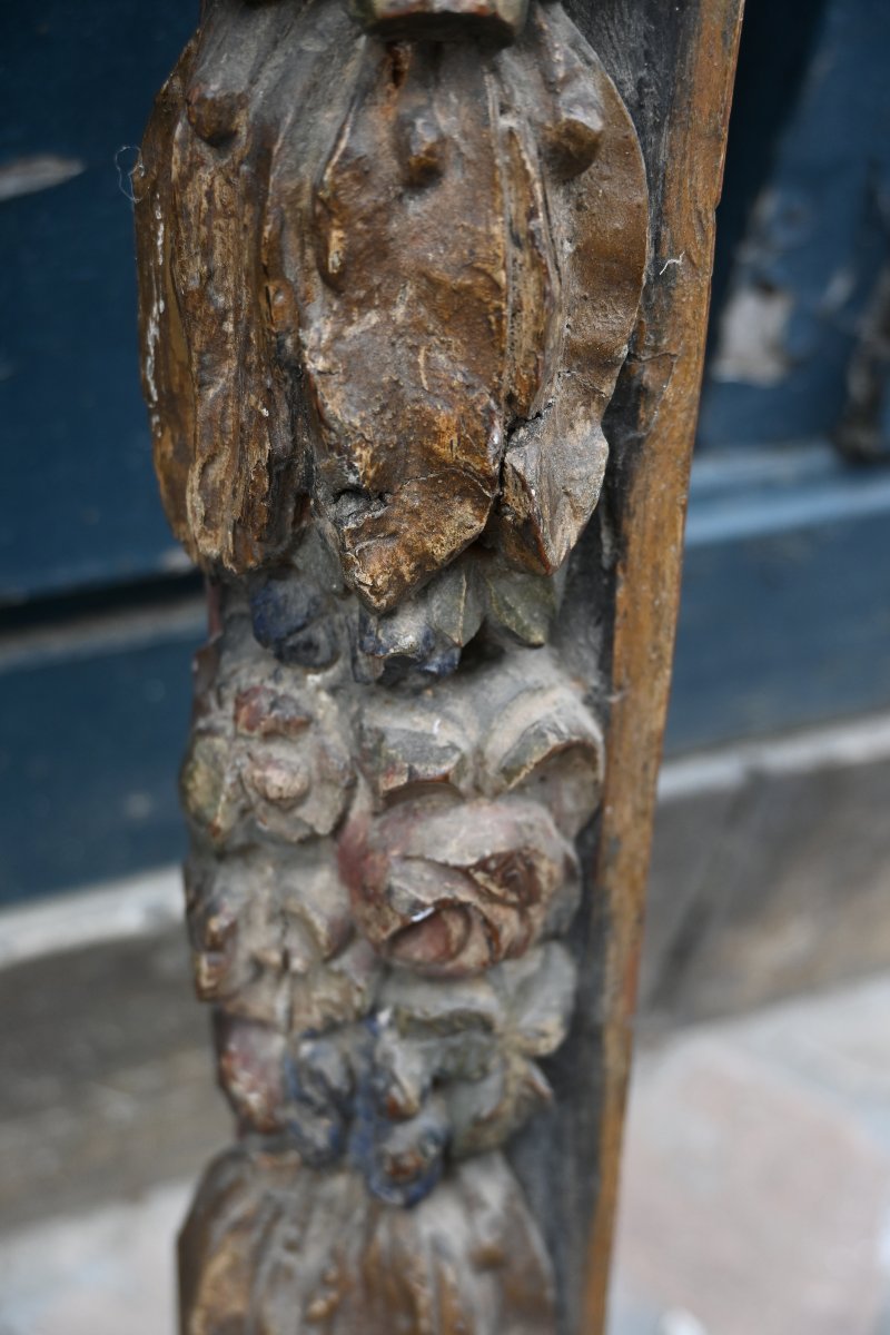 Paire d éléments en bois sculpté , fruits , d époque Louis XIV -photo-5