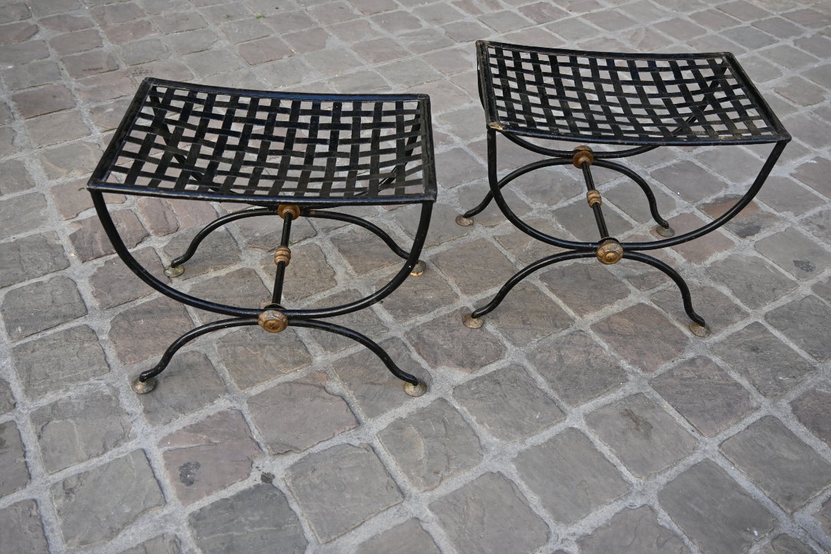 Pair Of Wrought-iron Stools, Circa 1950-photo-2