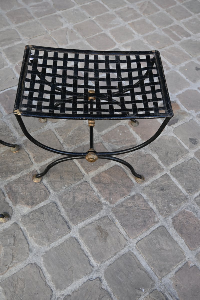 Pair Of Wrought-iron Stools, Circa 1950-photo-4