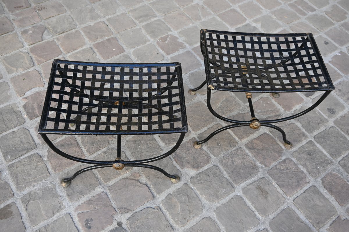 Pair Of Wrought-iron Stools, Circa 1950-photo-3