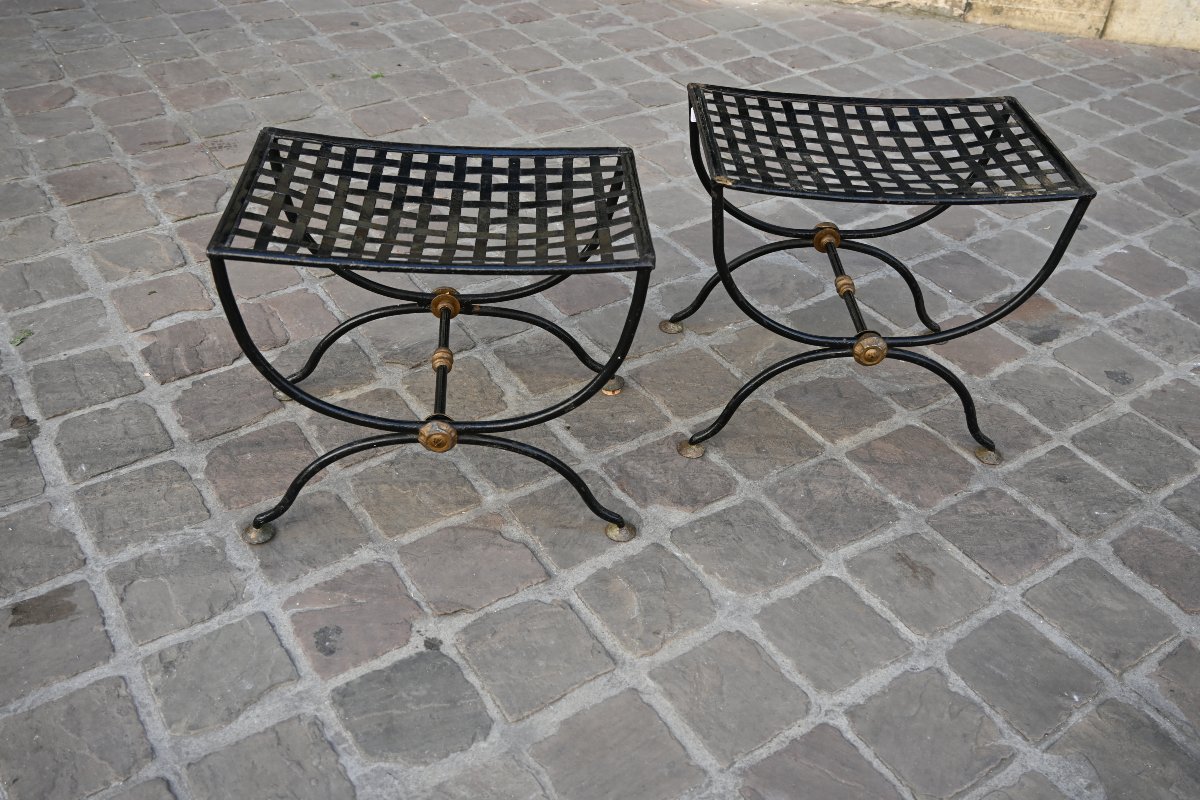 Pair Of Wrought-iron Stools, Circa 1950-photo-4
