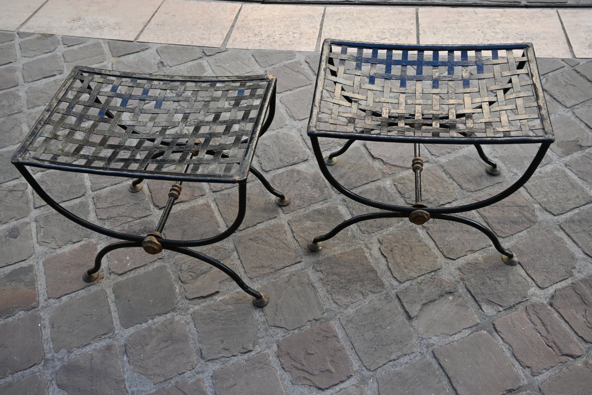 Pair Of Wrought-iron Stools, Circa 1950-photo-6