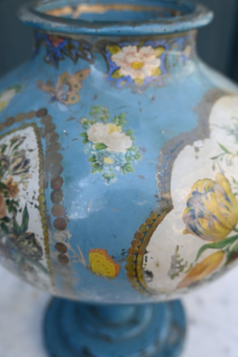 Vase boule sur pied en verre églomisé du XIX-photo-3