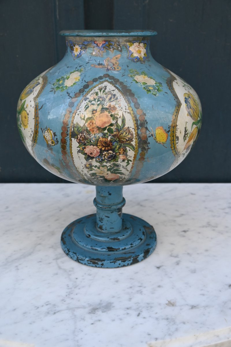 Vase boule sur pied en verre églomisé du XIX-photo-4