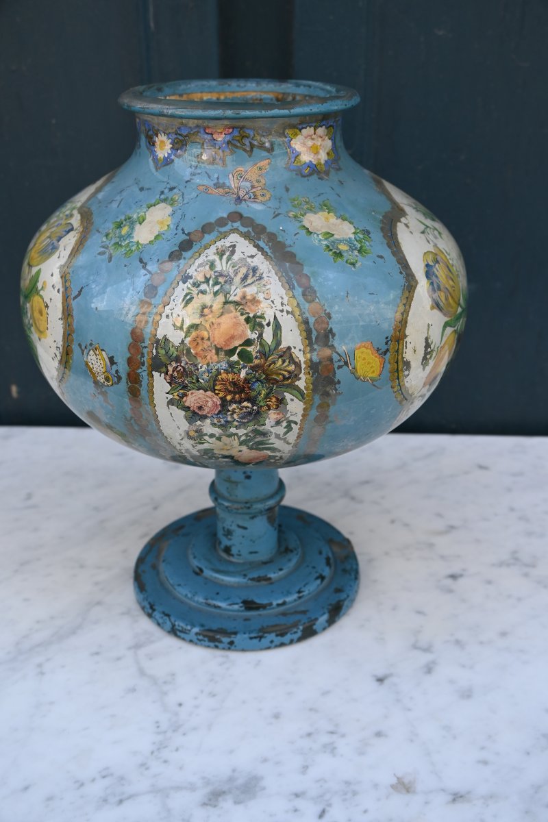 Vase boule sur pied en verre églomisé du XIX-photo-7