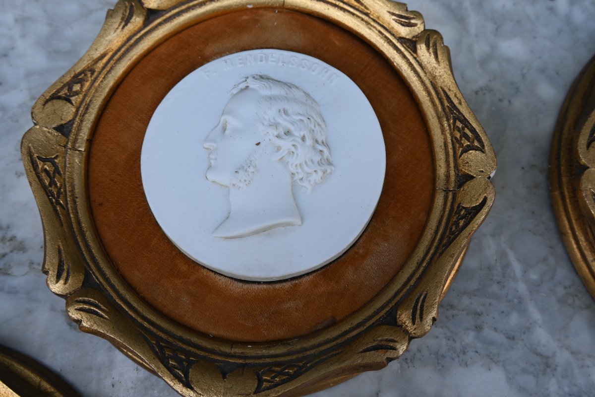 Set Of 11 Bisque Medallions Featuring Portraits Of Composers -photo-1