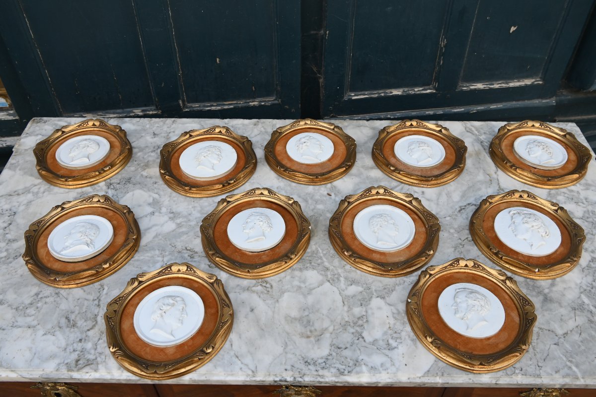 Set Of 11 Bisque Medallions Featuring Portraits Of Composers 