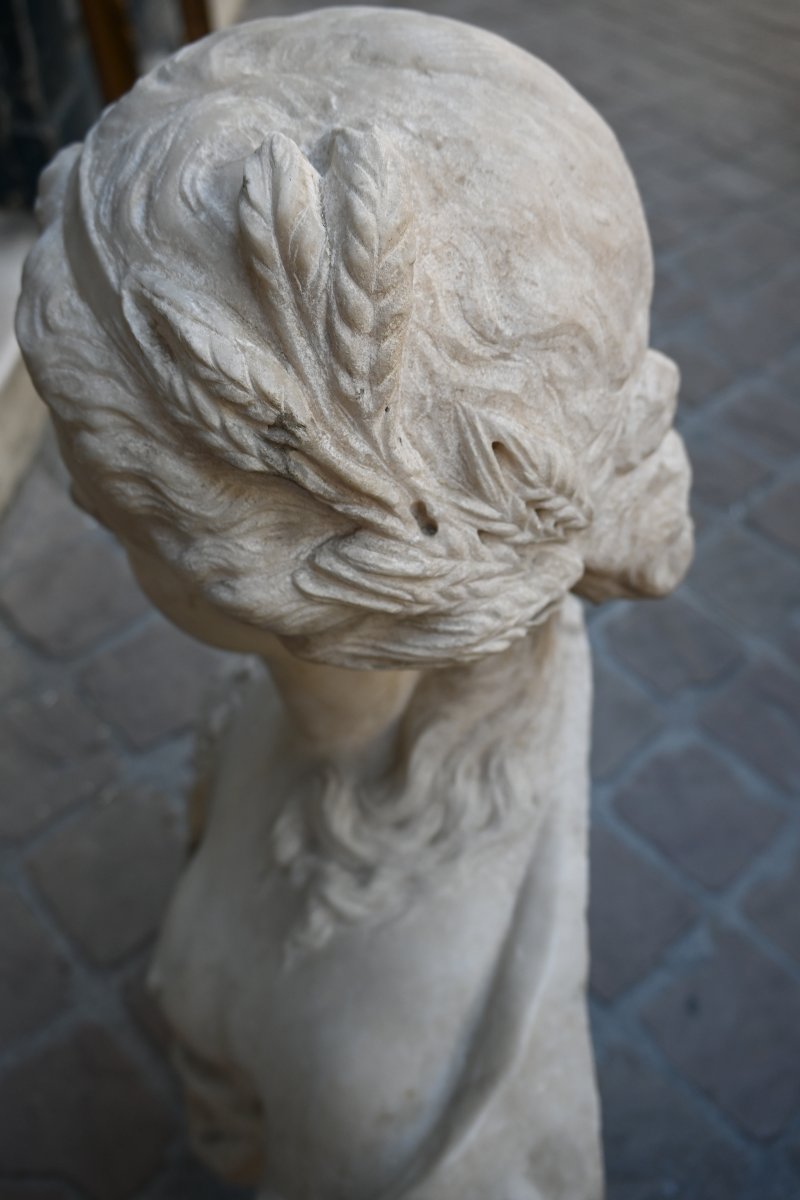 Buste  XVIII en marbre blanc représentant Cérès  -photo-7