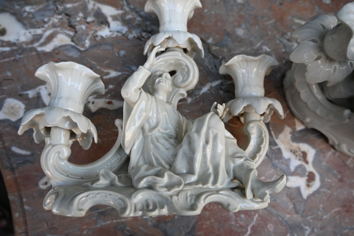 Paire de bougeoirs aux Chinois , style XVIII porcelaine allemande-photo-6