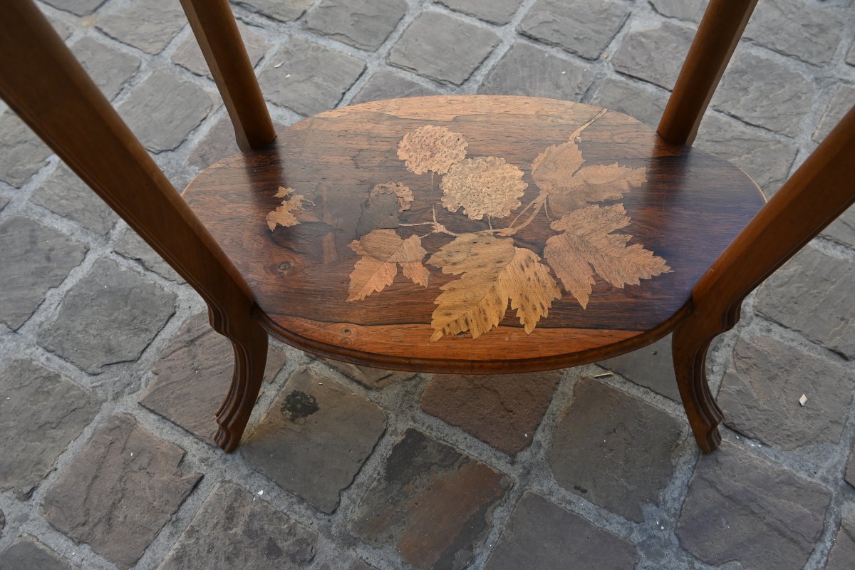 Gallé , table à thé modèle  "Viorne boule de neige et papillons"-photo-4