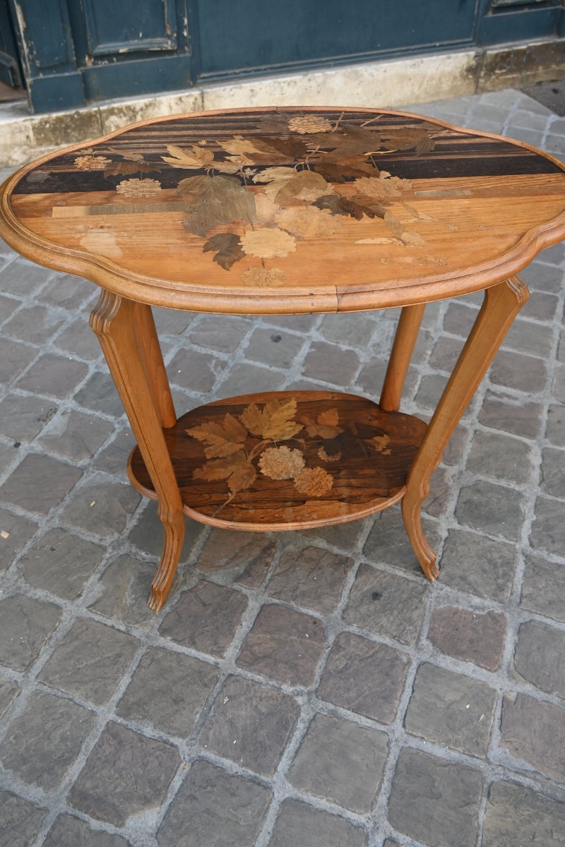 Gallé , table à thé modèle  "Viorne boule de neige et papillons"-photo-4