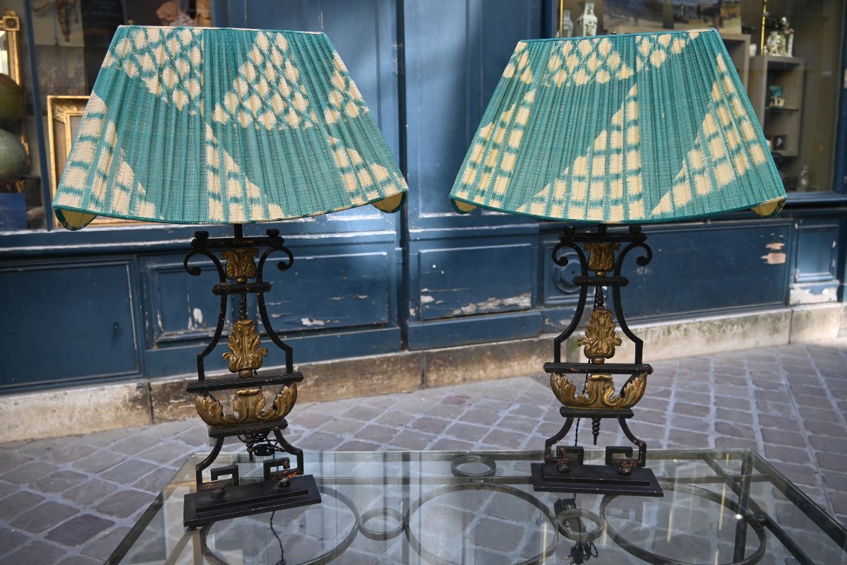 Paire de grandes lampes en fer forgé -photo-2